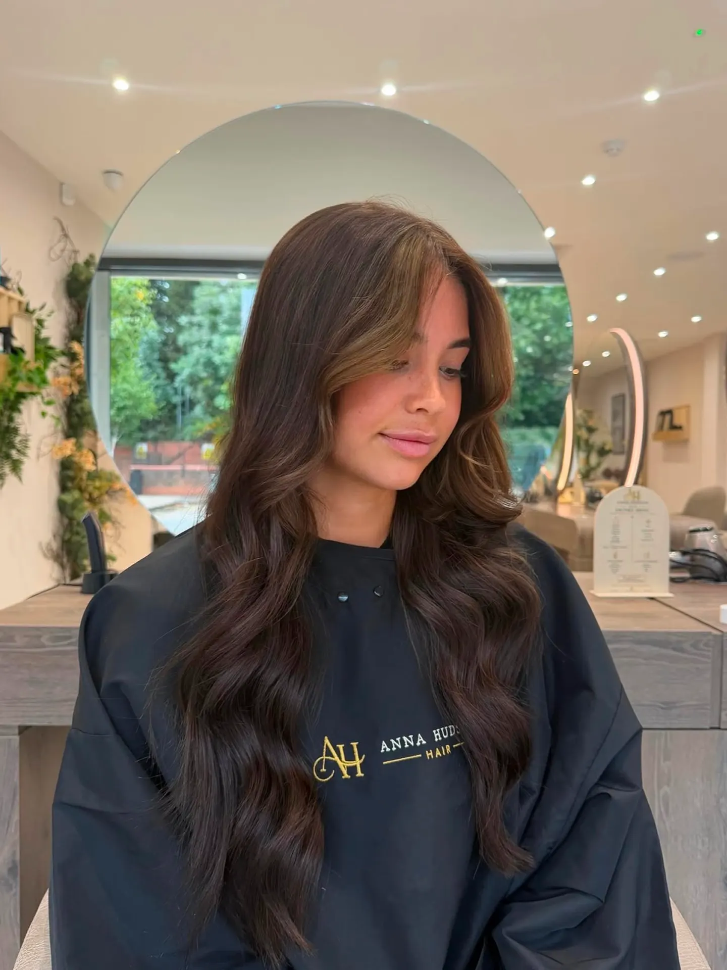 Freshly styled brown hair in salon